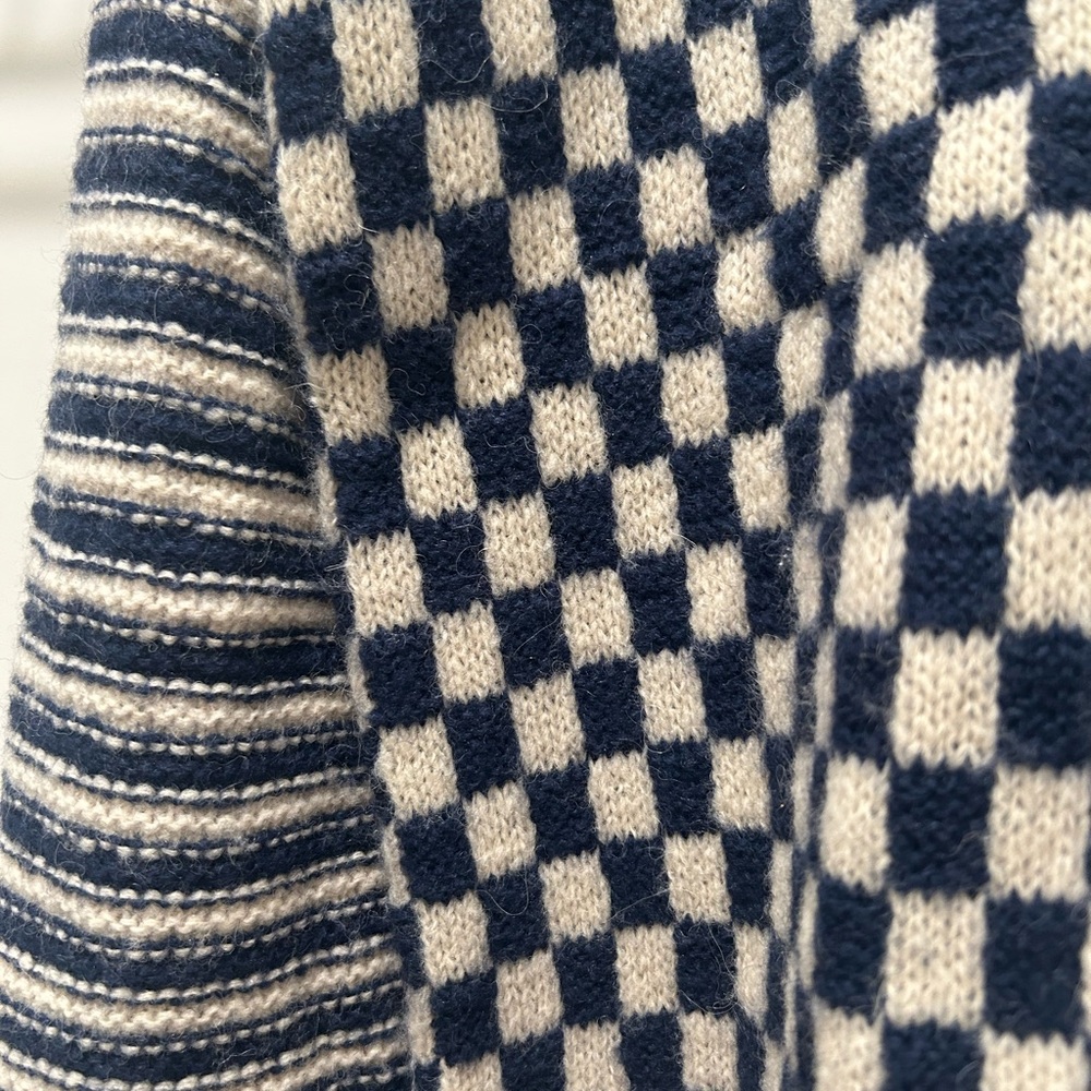 Madewell Navy and Cream Checkerboard Crewneck Sweater Alpaca blend. EUC XS - Picture 7 of 7